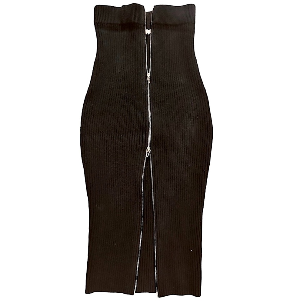 Alexander Wang Zip-Front Ribbed Midi Pencil Skirt black size S